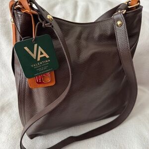 Valentina Chocolate Brown Leather CrossBody Bag L Brand New Made in Italy